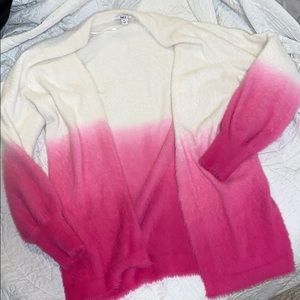 Bar III pink & white ombré fuzzy cardigan